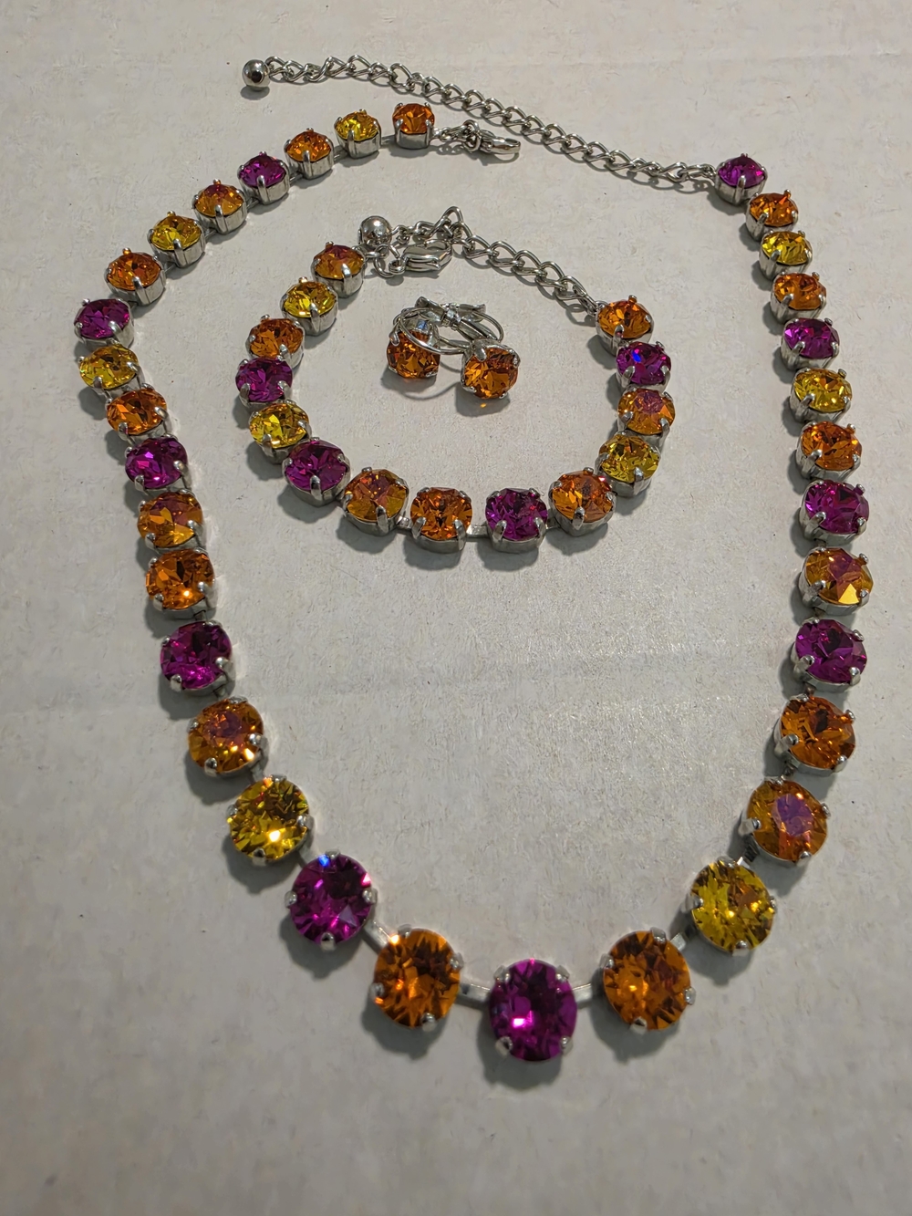 Vibrant Multi-Color Crystal Necklace, Bracelet & Earrings Set - Women Jewelry